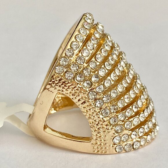 Deco Dome Cubic Zirconia Cocktail Ring Yellow Gold Plated Size 7 8 9 Statement - Picture 8 of 16